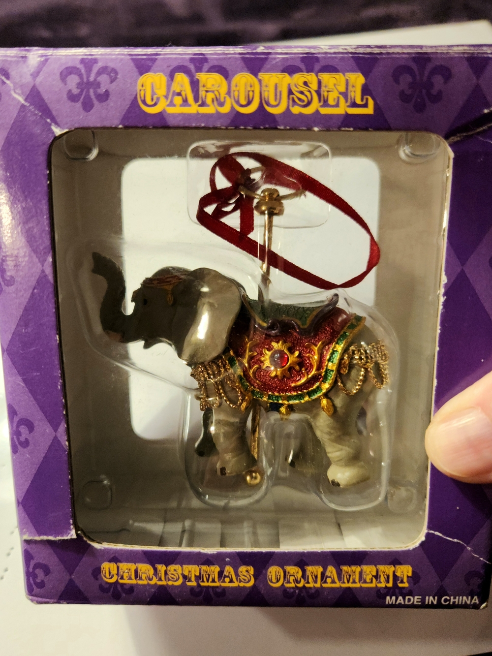 Vintage Carousel Elephant Ornament 2002 Jeweled Saddle Holiday Decor